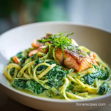 Spinach Salmon Pasta with Creamy Sauce in 25 min