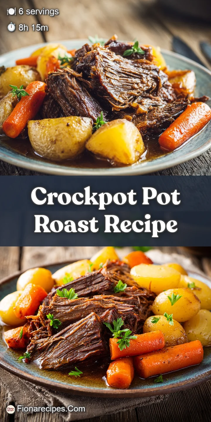 Close-up showing the marbling of a succulent pot roast, glistening with savory gravy with soft, yielding potatoes and carr...