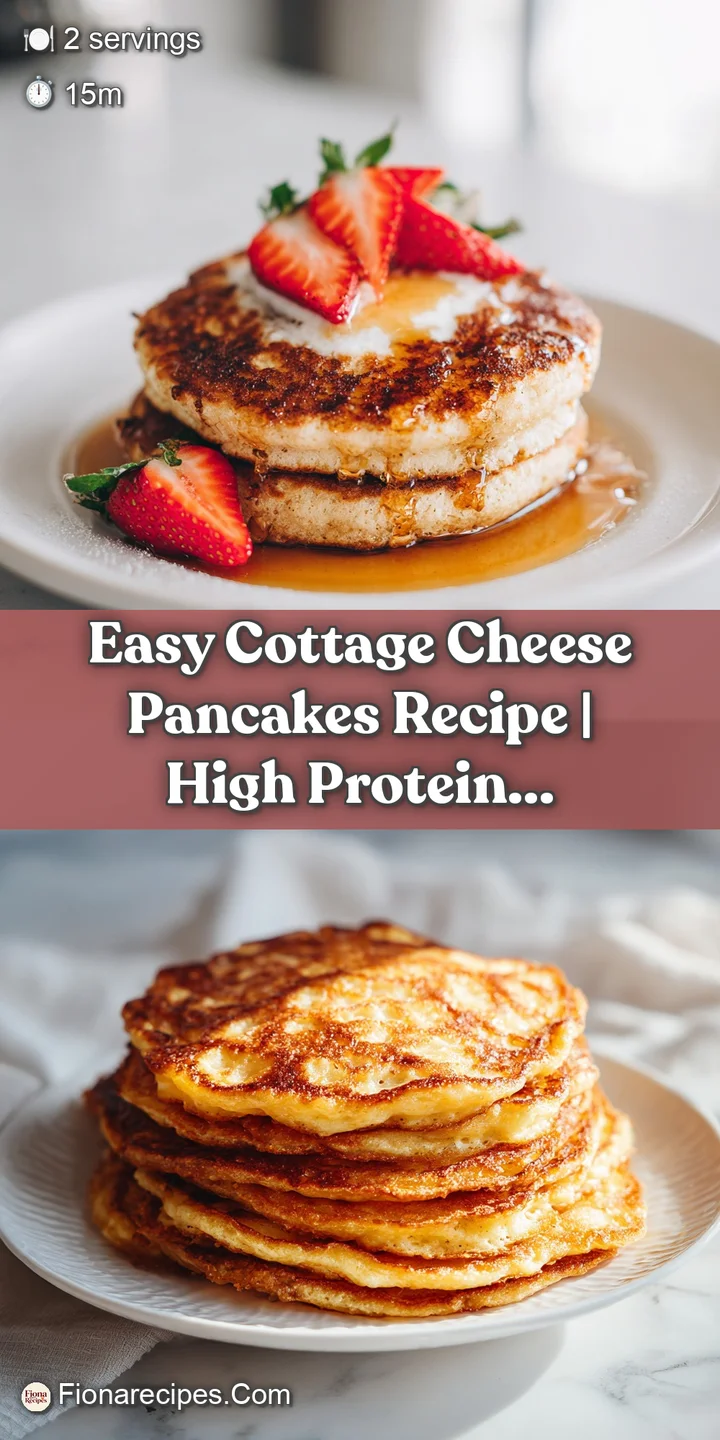 Close-up of fluffy cottage cheese pancakes, browned edges, showing soft interior texture; inviting breakfast detail.