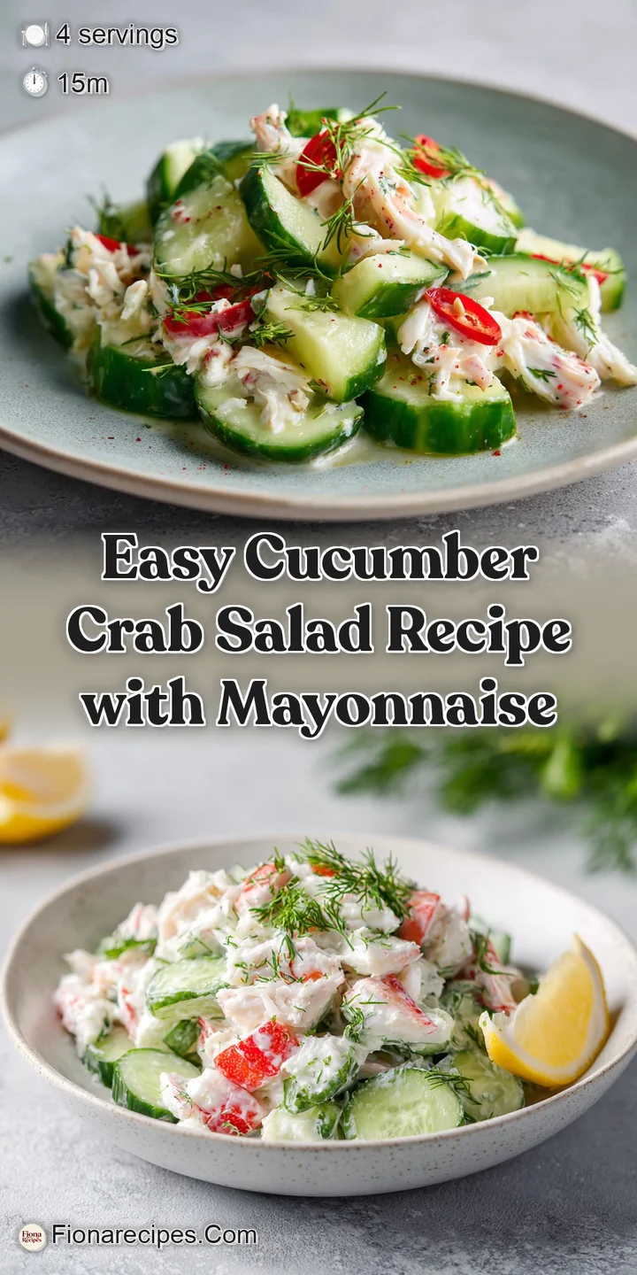 Close-up of cucumber crab salad, highlighting the succulent crab meat, crisp cucumber, and the creamy texture of the dress...