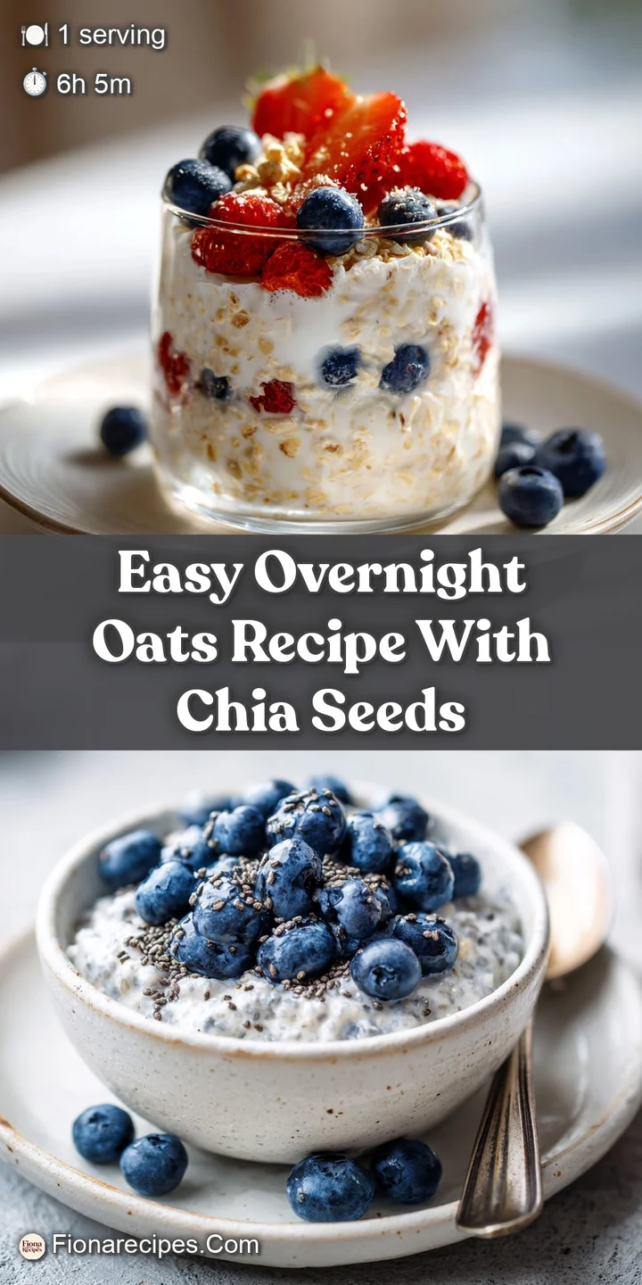 Close-up of cool, creamy overnight oats, showcasing textures of plump blueberries, sliced banana, and chia seeds.