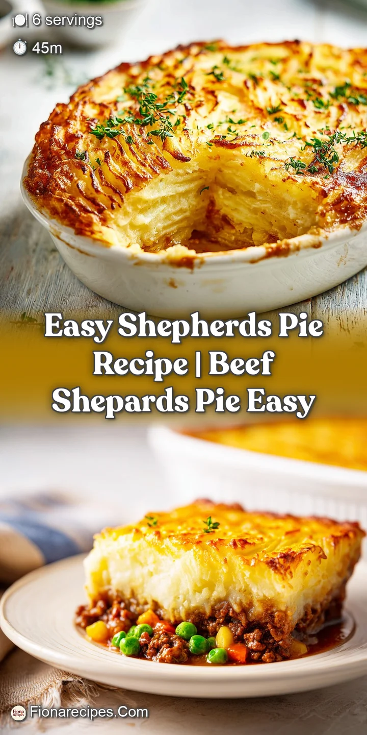 Close-up of a rich shepherd's pie revealing a savory meat filling topped with creamy, browned mashed potatoes, inviting an...