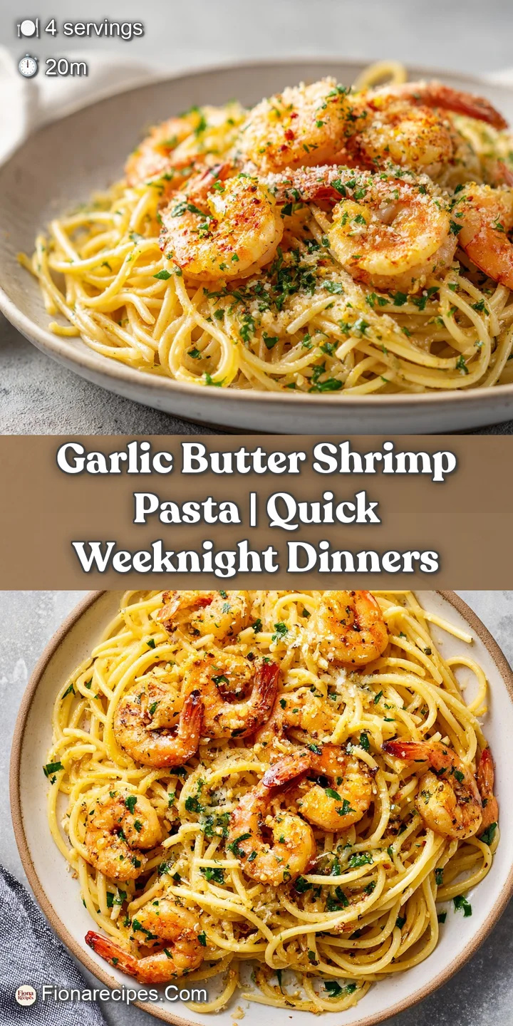 Close-up of succulent shrimp coated in a rich, garlicky butter sauce, clinging to strands of perfectly cooked pasta. Delic...