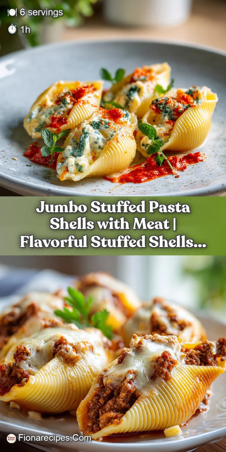 Close-up of a stuffed pasta shell oozing with melted cheese and savory meat filling, baked golden brown in a tangy tomato ...