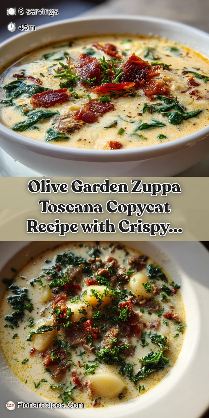 Close-up of creamy, rich Zuppa Toscana. Sausage, potatoes, and kale swim in a delicious, inviting broth.