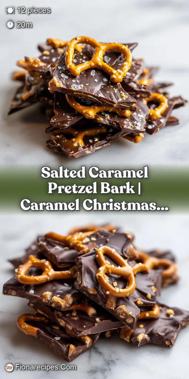 Macro shot of glossy chocolate topped with ribbons of amber caramel, crunchy pretzel knots, and white salt flakes.