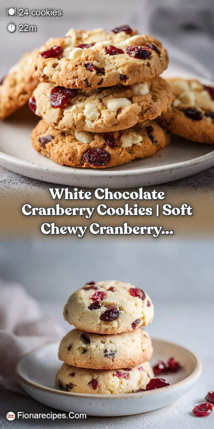 Close-up of a warm cookie, revealing gooey white chocolate chips and tart cranberries.