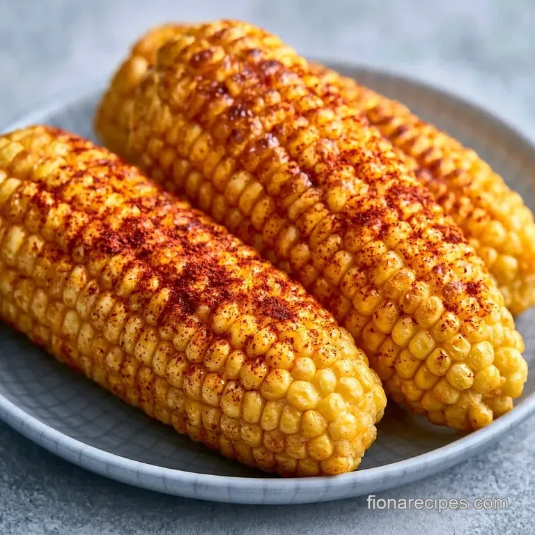 Two golden corn cobs stacked on a white ceramic plate, garnished with fresh parsley and glistening melted butter.