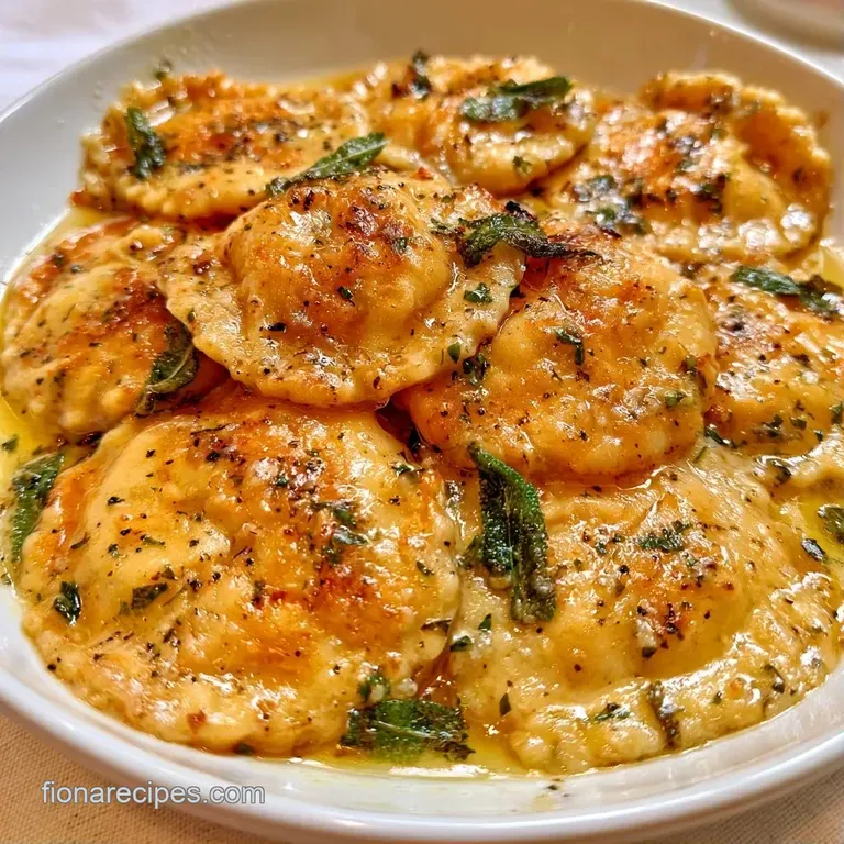 Golden amber sauce drizzled over seared scallops on a white plate, accented with fresh parsley and a lemon wedge.