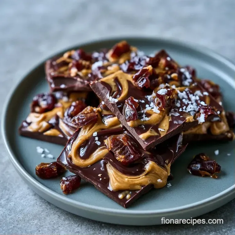 Shards of dark chocolate and golden nut butter swirls elegantly arranged on a weathered wooden serving platter.