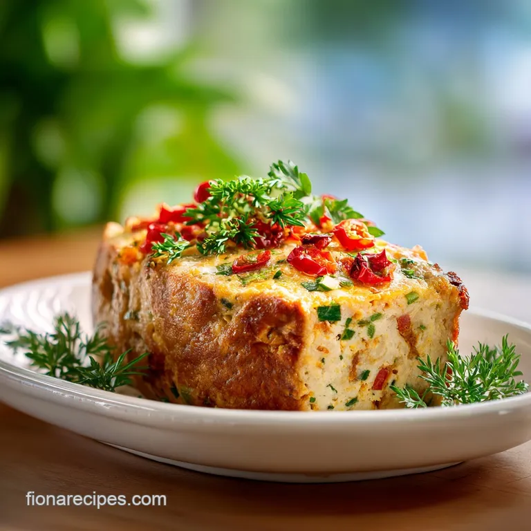 Slices of tender, herb-flecked meatloaf artfully arranged with vibrant roasted vegetables.