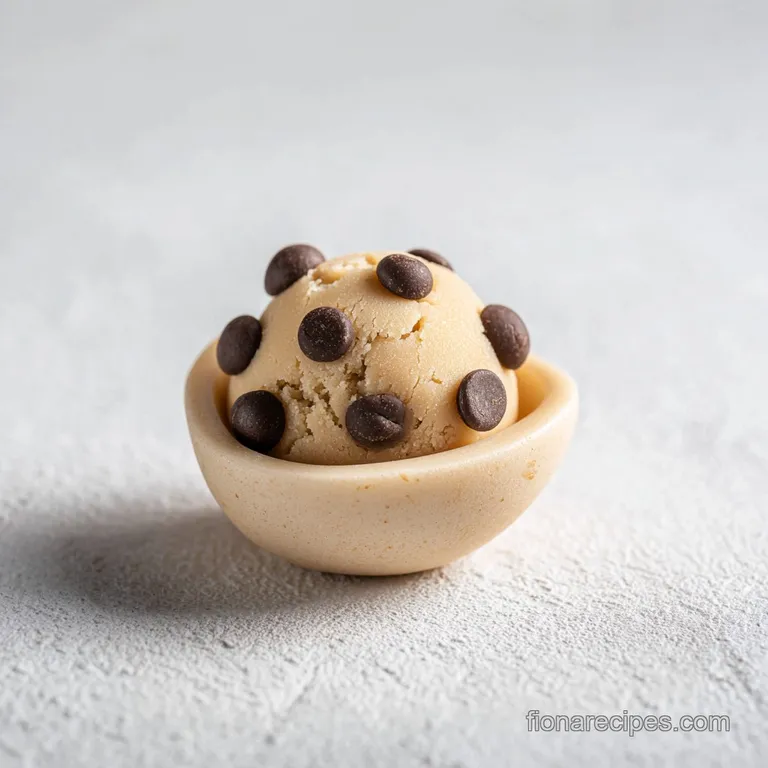 Neatly rounded scoops of pale gold dough on a dark slate platter, garnished with sea salt and dark chocolate shards.