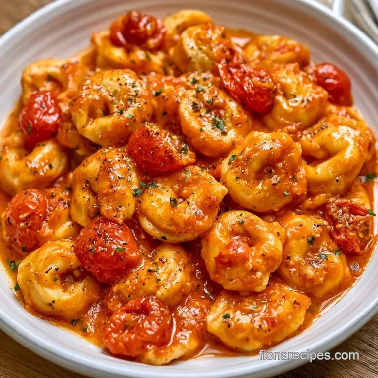Elegant white bowl featuring pasta in a rich red sauce, finished with a swirl of cream and a fresh basil leaf.