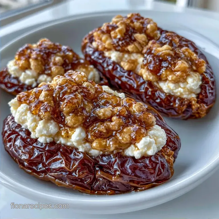 Feta Stuffed Savory Dates with Honey & Walnuts