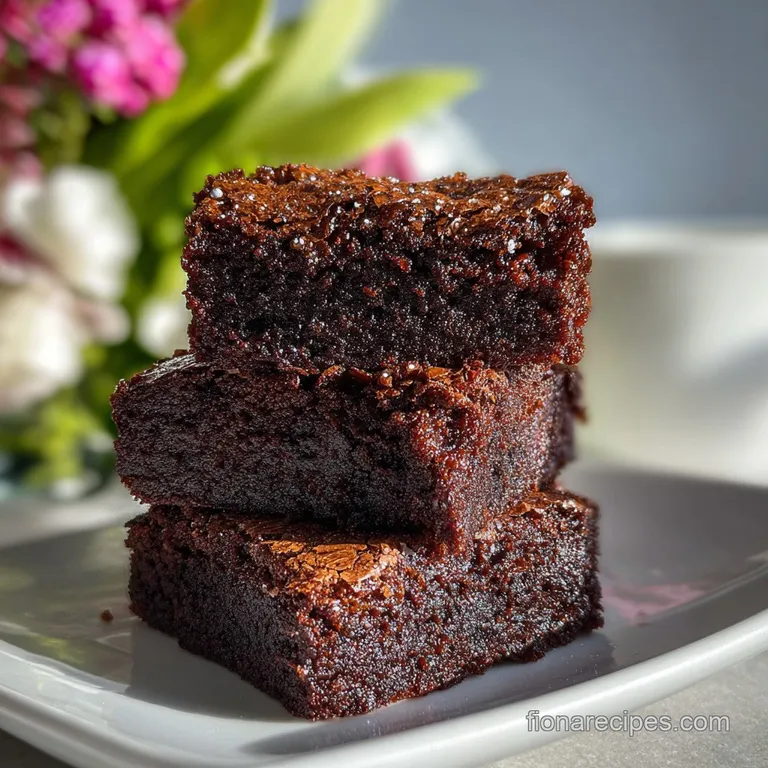 A single fudgy brownie, dusted with powdered sugar, sits elegantly on a white plate, its moist crumb subtly glistening.