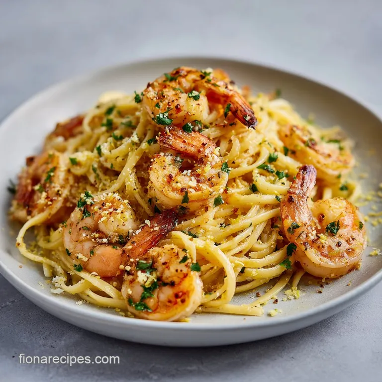 Perfectly twirled pasta nests topped with plump, sauteed shrimp. A drizzle of golden garlic butter and fresh herb sprigs c...