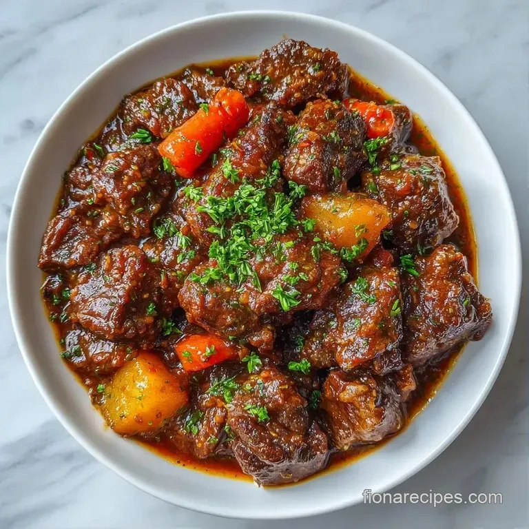A hearty scoop of cheesy beef bake on a white plate, garnished with bright chopped parsley and rising steam