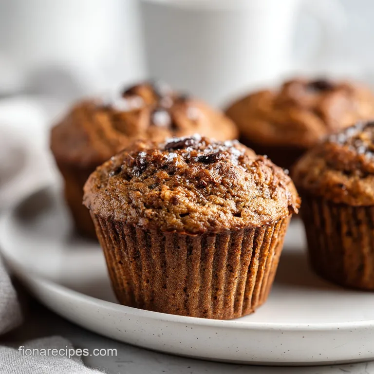Fluffy banana muffin halves with visible banana bits, arranged on a plate, inviting a warm, comforting breakfast.