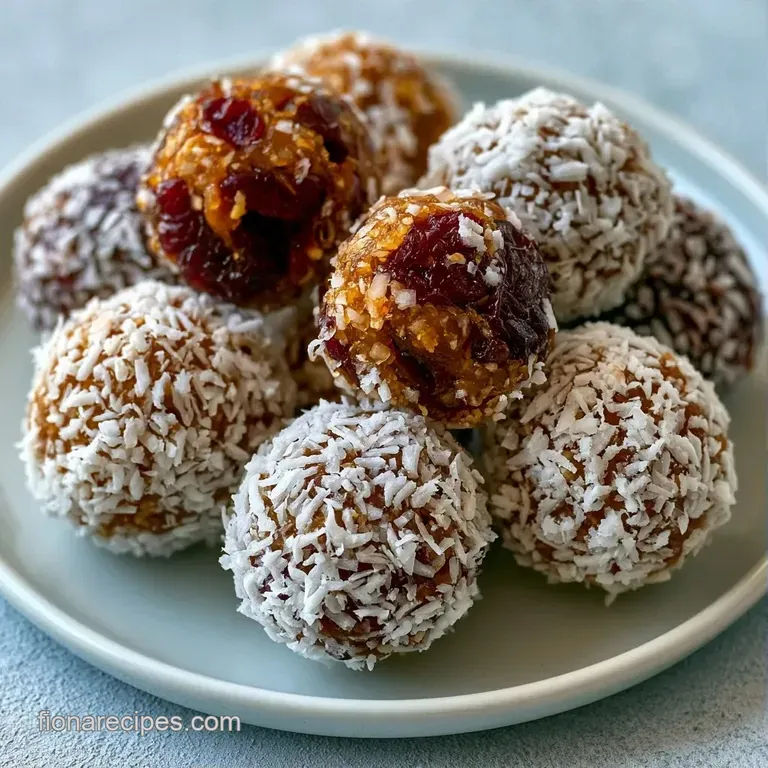 Elegant stack of dark brown coconut-dusted spheres on a slate board, accented by fresh mint and a whole date.