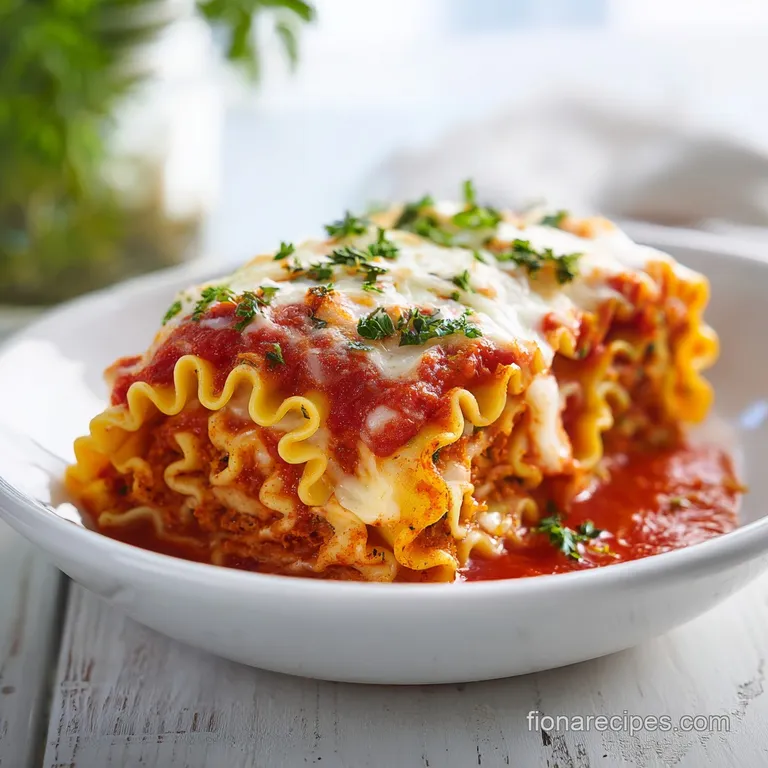 Elegant plating of lasagna roll ups, showcasing layers of pasta, rich meaty sauce, and a sprinkle of Parmesan.