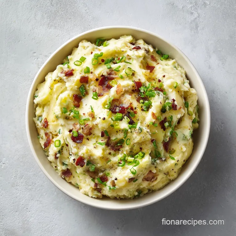 Silky mashed potatoes piped elegantly onto a plate, drizzled with rich gravy and garnished with vibrant green chives. A cu...