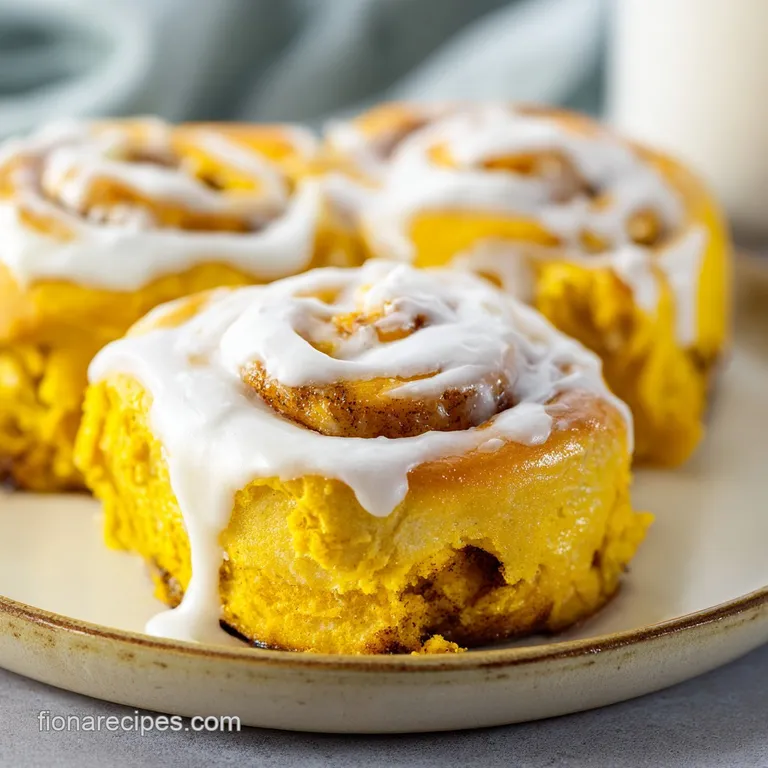 Two spiced orange rolls on a ceramic plate, topped with creamy frosting and a dusting of cinnamon powder.