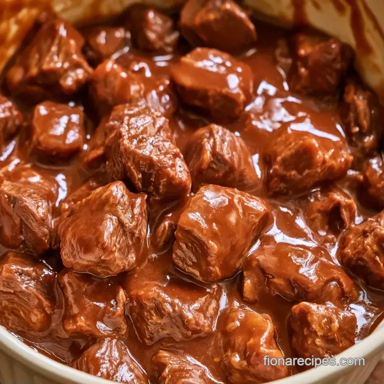 Sliced tender beef chunks smothered in glossy brown sauce over creamy white mashed potatoes with fresh parsley.