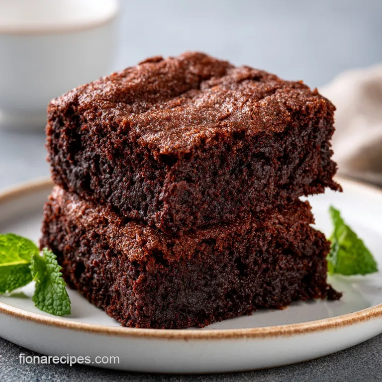 A neat stack of dark chocolate squares on a white ceramic plate, garnished with a sprinkle of flaky sea salt