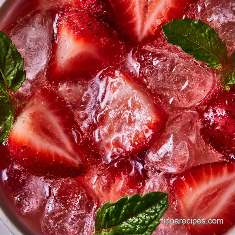 Icy pink drink in a crystal glass resting on a marble surface, accented by fresh mint and a bright yellow lemon slice.