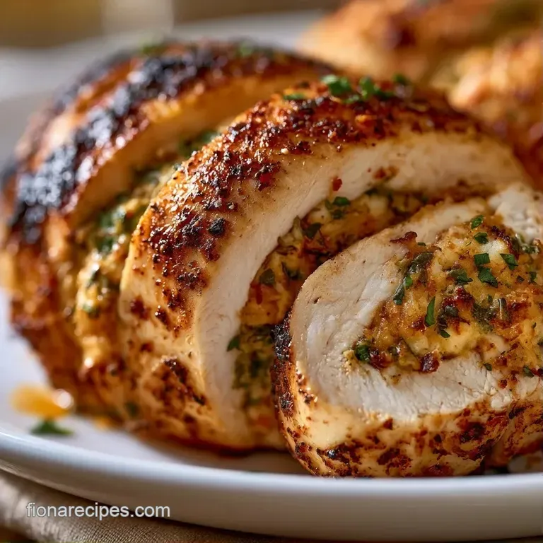 Slices of golden chicken atop a swirl of white puree, garnished with microgreens on a minimalist white plate.