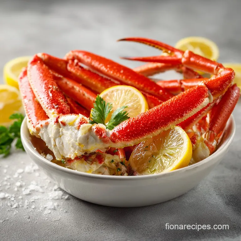 Elegant plating of steamed orange crab legs paired with a small bowl of garlic butter and fresh green parsley.