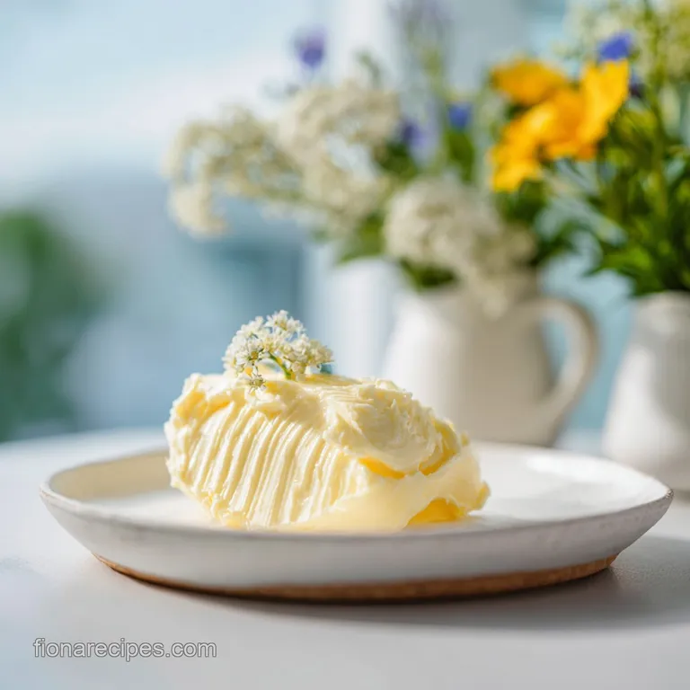 A dollop of luscious honey butter melting over warm, crusty bread on a white plate.